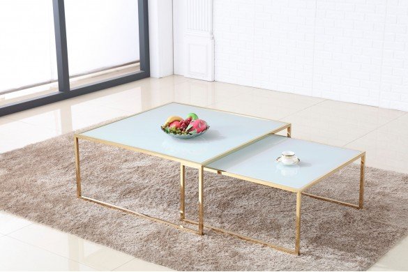 Журнальный столик MAYA - комплект из 2 столов в бело-золотом сочетании 100 + 80 - купить в Израиле